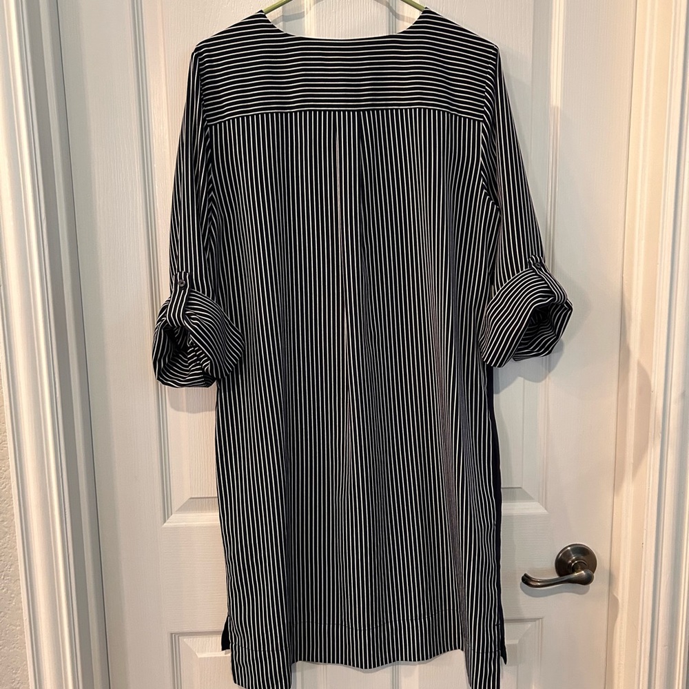 Loft, Button Front, Navy Solid And Striped Dress,… - image 4